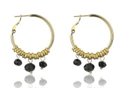 Marc Malone Pozlacené kruhové náušnice Zoey Black Earrings MCE23010G