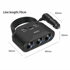 4Car Roztrojka s kabelem + usb-c- 3,1A 120W