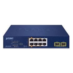 Planet PoE switch 8x1Gb + 2xSFP 1Gb, PoE 180W, 2x 802.3bt + 4x 802.3at