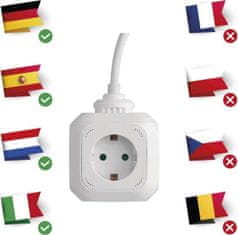 Emos Prodlužovací kabel - kostka 1,9 m / 4 zásuvky / bílý / PVC / s USB / 1,5 mm2