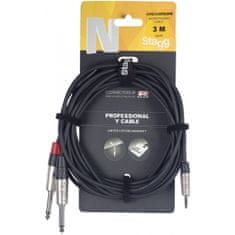 Stagg NYC2/MPS2PR, kabel 2x mono JACK/1 x stereo mini JACK, 2m