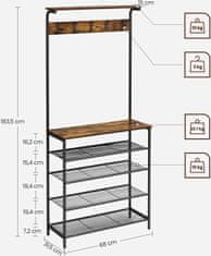 Songmics Předsíňový věšák s botníkem Kotona 68 cm hnědý