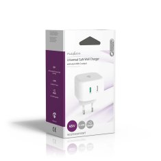 Nedis WCGPD45W100WT 45 W GaN rychlý USB nabíjecí adaptér 2.25 A / 3 A / 2x USB-C / bílá