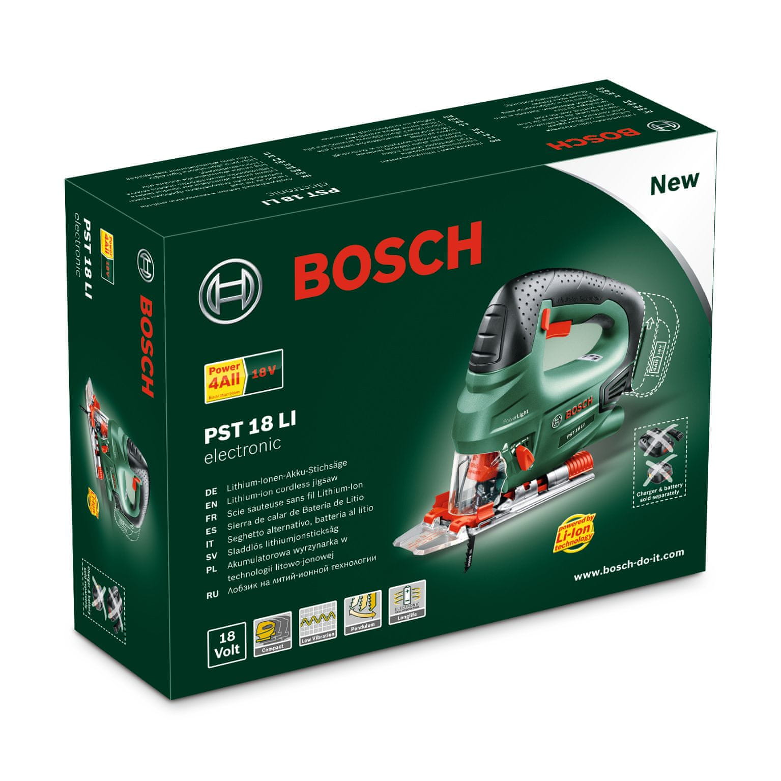 Bosch Aku kmitací pila PST 18 LI, bez aku - zánovní