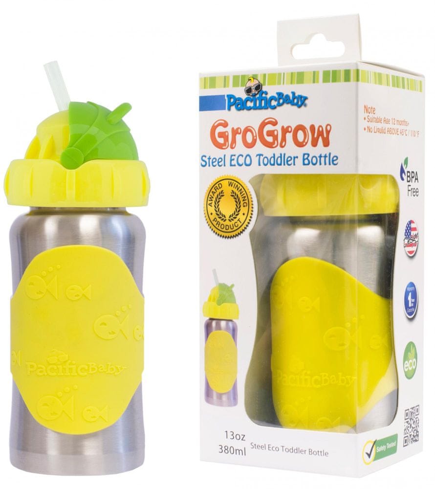 Pacific Baby GoGrow Nerezová ekoláhev s brčkem 300 ml - žlutá