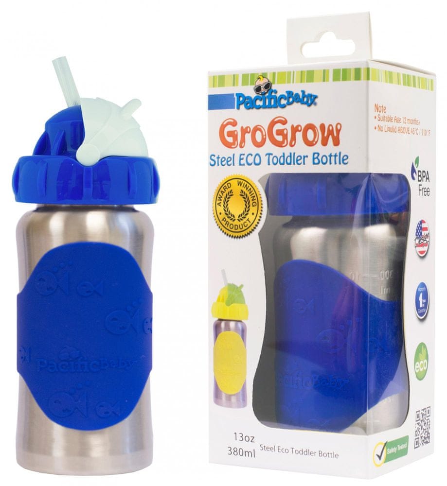 Pacific Baby GoGrow Nerezová ekoláhev s brčkem 300 ml - modrá