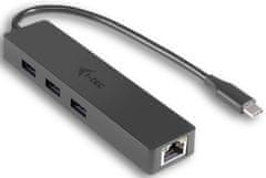 I-TEC Rozbočovač Slim (USB-C, 3x port + RJ45 port), černá