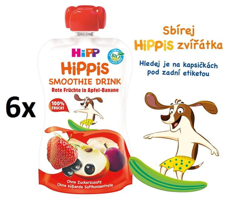 HiPP BIO Smoothie Jablko-Banán-Červené ovoce 6 x 120 ml exp.  |  