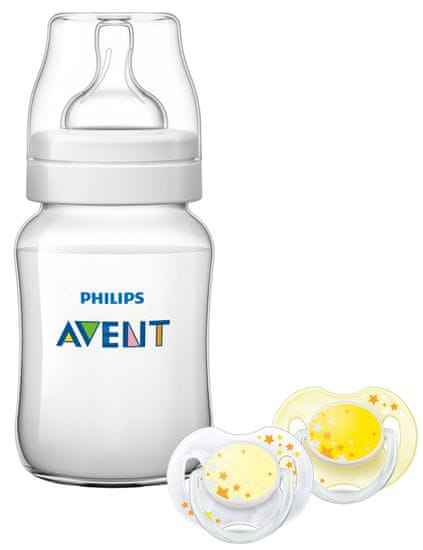 Philips Avent Lahev Classic+ 260 ml + Šidítko noční 0-6m 2ks