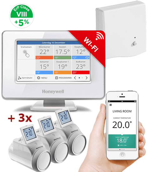 Honeywell Evohome Starter Set 3 CZ, Evohome Touch WiFi + 3x termohlavice + BDR91, +5% ErP 8