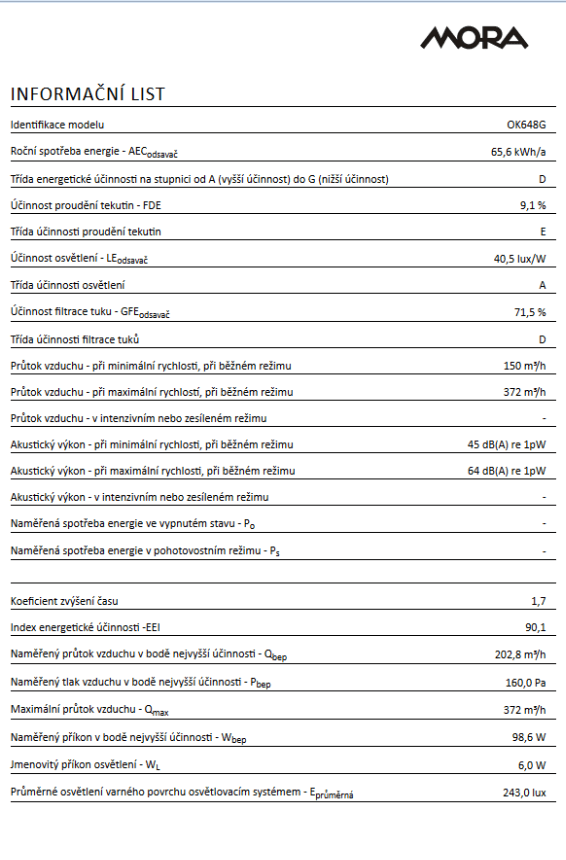 Mora OK 648 G komínová digestoř - zánovní