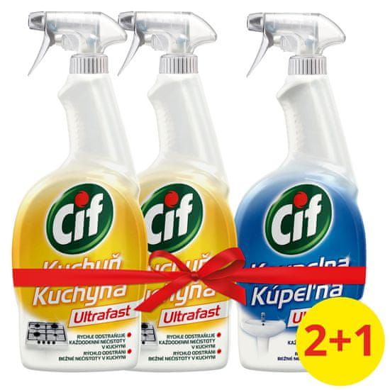 Cif Ultrafast Kuchyň čistící sprej 2 x 750 ml + Ultrafast Koupelna 750 ml