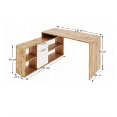 KONDELA Rohový psací stolek Noe New - dub wotan / bílá