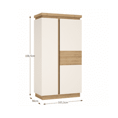 KONDELA Dvoudveřová šatní skříň Leonardo LYOS01 - dub riviera / bílý vysoký lesk
