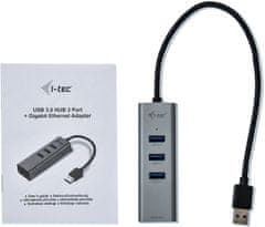 I-TEC USB 3.0 Metal 3 port HUB Gigabit Ethernet 1x USB 3.0 na RJ-45 3x USB 3.0 U3METALG3HUB