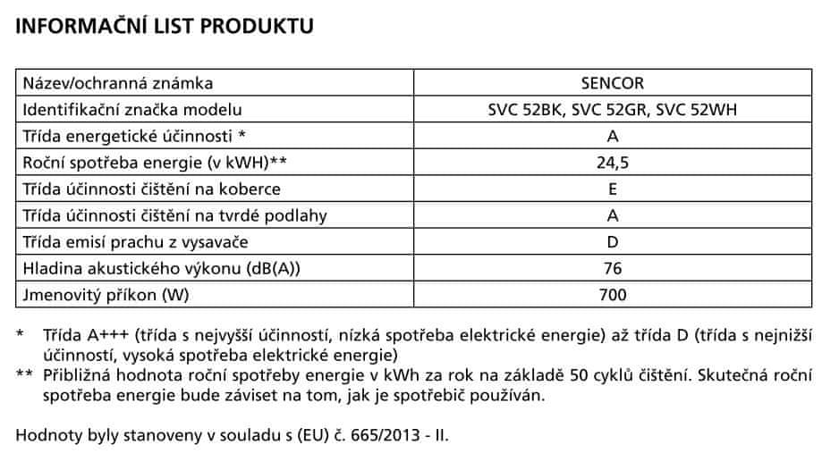 SENCOR sáčkový vysavač SVC 52WH-EUE3