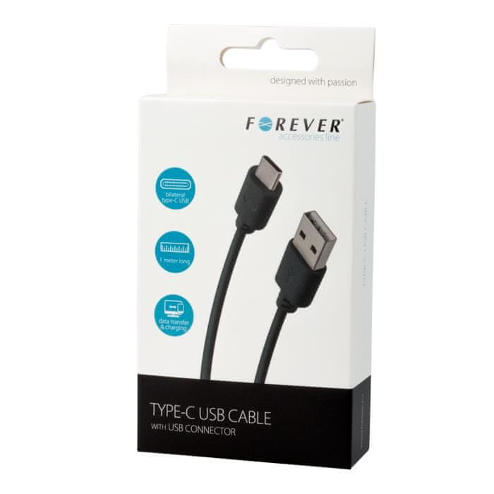 Forever DATOVÝ KABEL USB 3.1 C-TYPE TFO, 1m - ČERNÝ DATMICROTFO-CBK