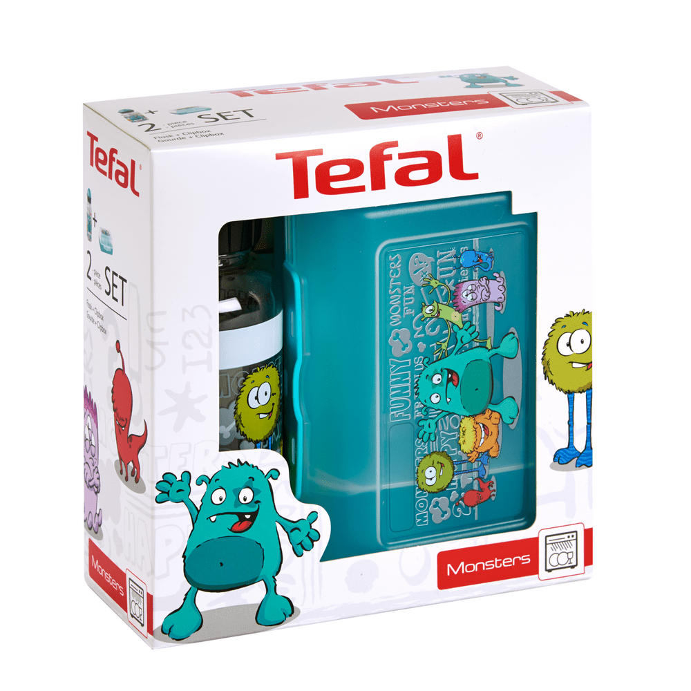 Tefal KIDS sada dóza plast+láhev tritan 0,4 L tyrkysová-příšerka K3169214