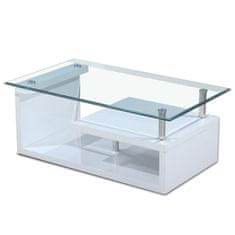 KONDELA Konferenční stolek Julien - bílý vysoký lesk / chrom / čiré sklo