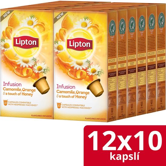 Lipton Bylinný aromatizovaný čaj Heřmánek, pomeranč a med 120 kapslí