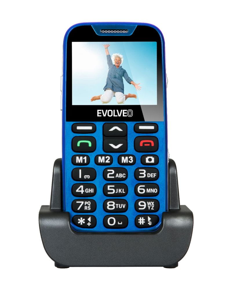 Evolveo EasyPhone XD, modrý, nabíjecí stojánek