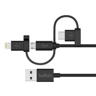 Belkin Kabel s redukcí microUSB s adaptérem na Lightning a USB-C F8J050bt04-BLK