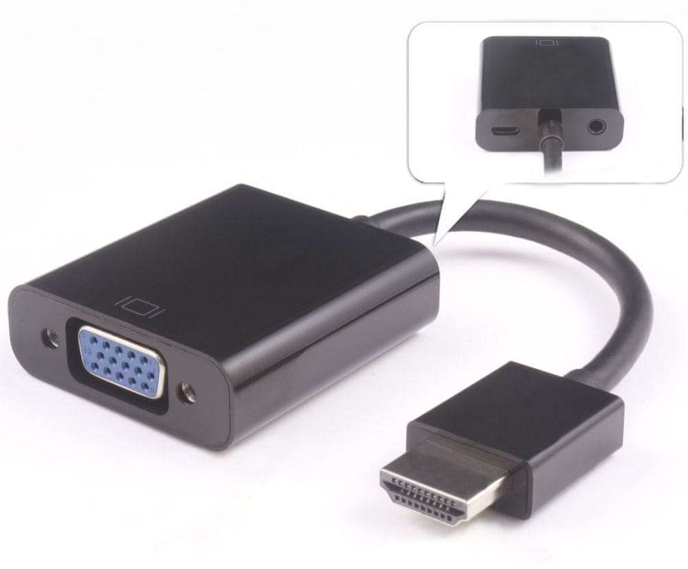 PremiumCord Převodník HDMI na VGA se zvukem 3,5mm stereo jack, černý khcon-19