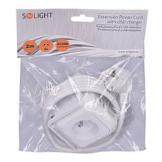 Solight prodlužovací přívod - kostka, 4 zásuvky 230V + 2x USB max. 2400mA, kabel 2m