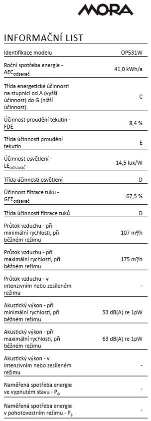 Mora OP 531 W digestoř - rozbaleno