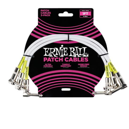 Ernie Ball 6055 Patch Cable - propojovací kabel zahnutý / zahnutý jack - 30cm - bílá barva - 3ks