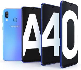 Samsung Galaxy A40, super AMOLED Infinity-U displej, duální širokoúhlý fotoaparát, atraktivní design, 8jádrový procesor.