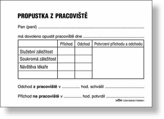 Tiskárna AKORD Propustka A7, blok 100 L