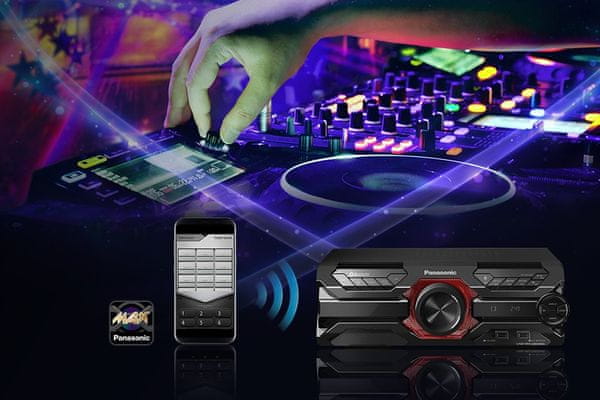 moderní minisystém panasonic akx320 aux usb vstup dj funkce mobilní aplikace max juke cd-r rw mechanika Bluetooth 4.2 párty