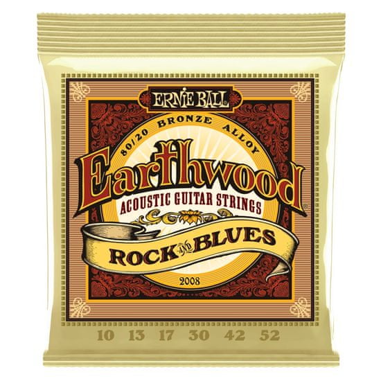 Ernie Ball 2008 Earthwood Rock & Blues .010 - .052 Acoustic 80/20 Bronze w/ plain G - struny na akustickou kytaru s " nevinutou " G strunou - 1ks