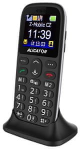 Aligator A510 Senior, mobil pro seniory, velká tlačítka, SOS tlačítko, fotokontakty, jednoduché ovládání, nabíjecí stojánek