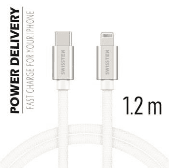 SWISSTEN DATOVÝ KABEL SWISSTEN TEXTILE USB-C / LIGHTNING 1,2 M STŘÍBRNÝ 71525203