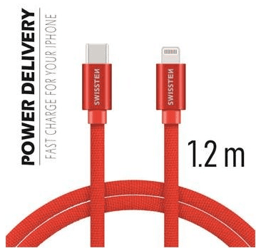 SWISSTEN DATOVÝ KABEL SWISSTEN TEXTILE USB-C / LIGHTNING 1,2 M ČERVENÝ 71525206