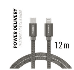 SWISSTEN DATOVÝ KABEL SWISSTEN TEXTILE USB-C / LIGHTNING 1,2 M ŠEDÝ 71525202