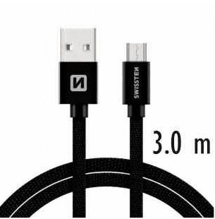 SWISSTEN DATOVÝ KABEL SWISSTEN TEXTILE USB / MICRO USB 3,0 M ČERNÝ 71527300