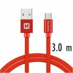 SWISSTEN DATOVÝ KABEL TEXTILE USB / microUSB 3 m ČERVENÝ 71527301