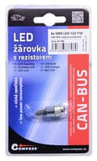 Compass Žárovka 6 SMD LED 12V T10 s rezistorem CAN-BUS ready bílá