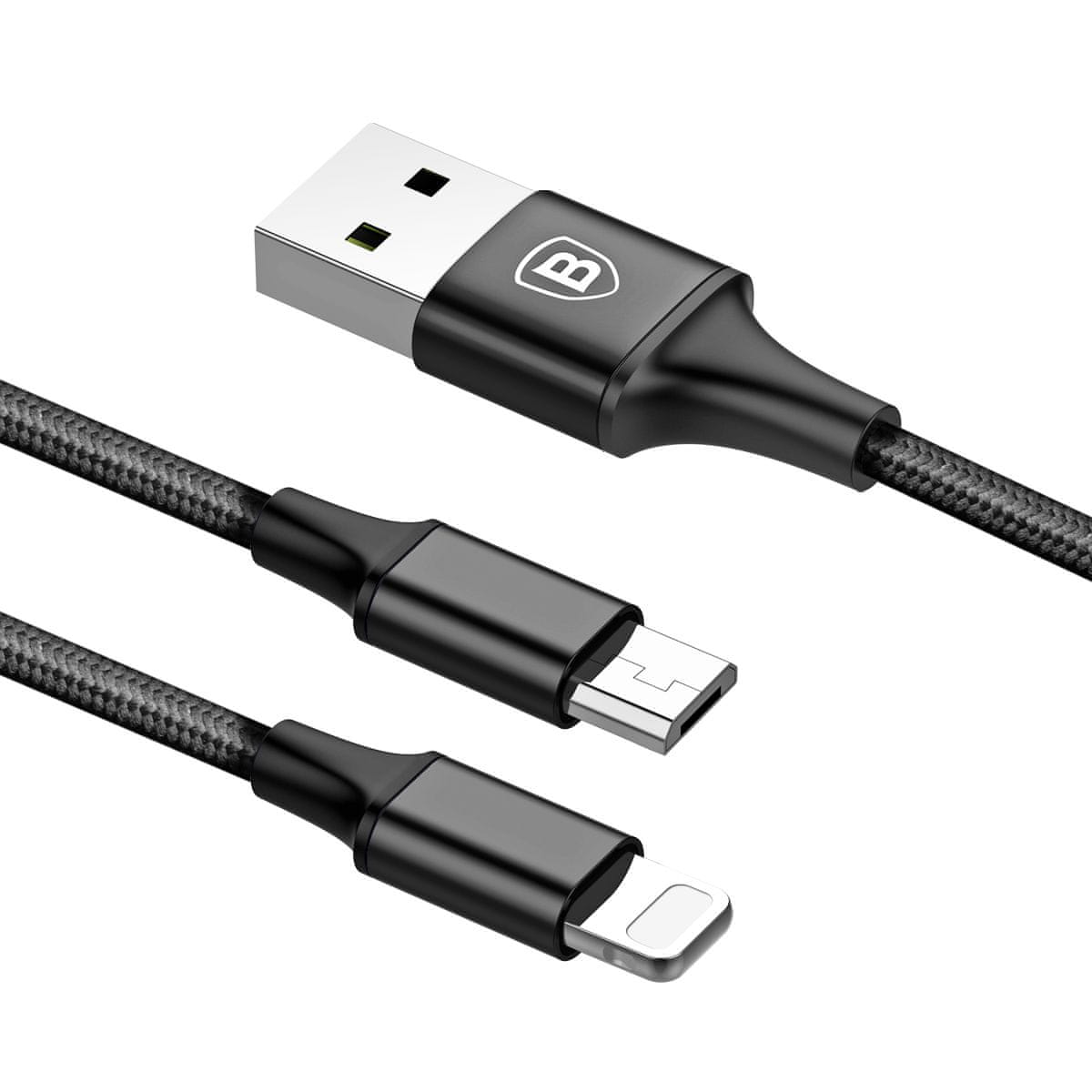 Baseus Rapid 2v1 nabíjecí kabel pro Micro USB, Lightning 3A/1.2m, černá CAML-SU01 nabíjecí kabel