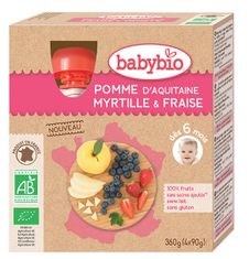 Babybio Jablko, borůvky, jahody 4x90 g