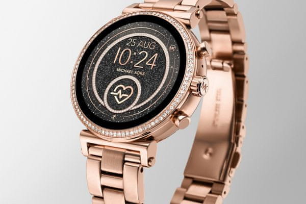 chytré hodinky smartwatch michaela kors mkt5063 ios android nerez ocel odolné vodě fitness funkce Bluetooth nfc google assistant hlasové ovládání amoled displej 24h výdrž baterie krokoměr