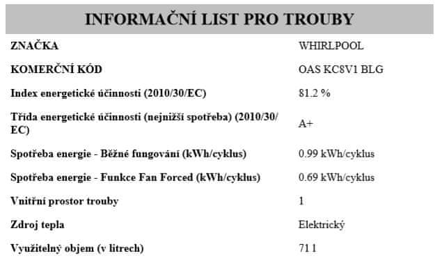 Whirlpool vestavná horkovzdušná trouba OAS KC8V1 BLG + záruka 5 let na motor ventilátoru