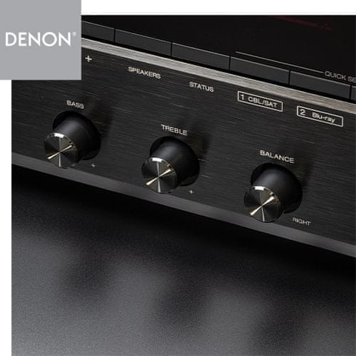 av receiver denon dra-800h hifi stereo síťový přijímač 5 hdmi vstupů 1 hdmi výstup 4k hdmi arc výkon 100 W na kanál Bluetooth phono vstup hi-res audio source direct ab reproduktory auto eco funkce snadné nastavení Bluetooth heos