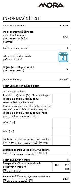 Mora plynový sporák P 162 AS