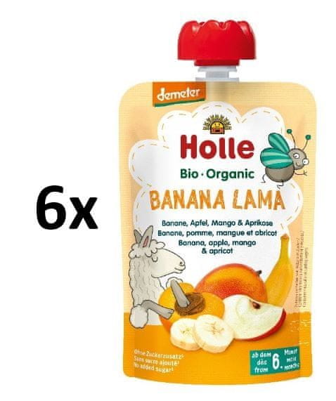 Holle Bio Banana Lama 100% ovocné pyré banán, jablko, mango, meruňka - 6 x 100g