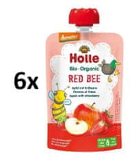 Holle Bio Red Bee 100% ovocné pyré jablko s jahodami - 6 x 100g