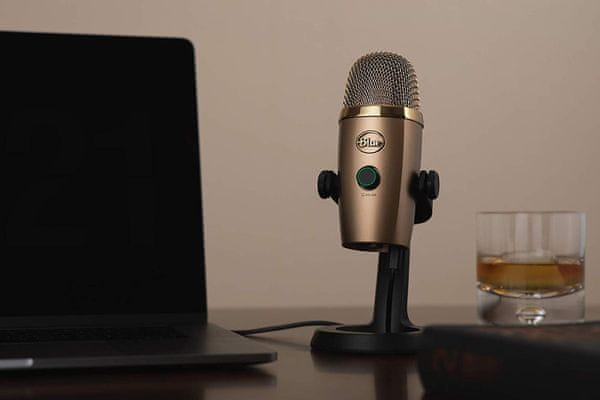 elegantný usb profi mikrofón blue yeti nano s 2 smerovými priestorovými charakteristikami kardioidný režim všesmerový mód vyberateľný zo základne kondenzátorový slúchadlový konektor YouTuber streaming gamer hudobník softvér blue sherpa